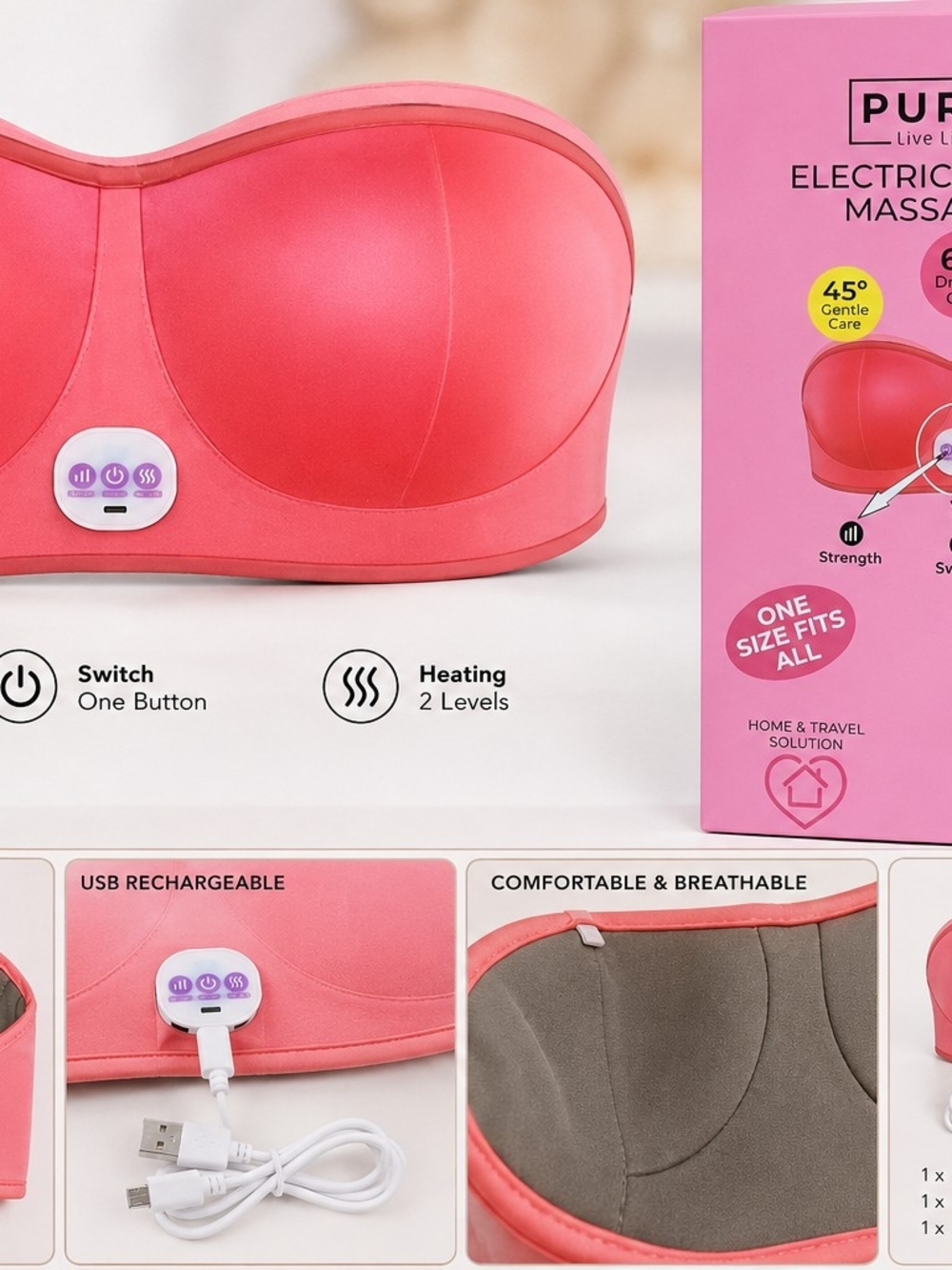 YNS Generic Strapless Electric Massage Bra in Coral Pink